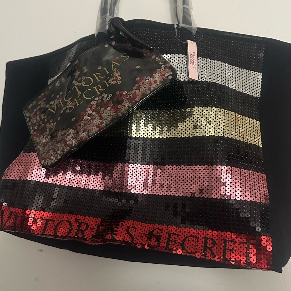 Victoria's Secret Black and Red Sequin Tote